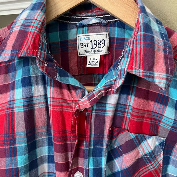 Children’s Place Boy Plaid Button-down, long sleeved shirt, EUC, Size 10/12 - Picture 6 of 8